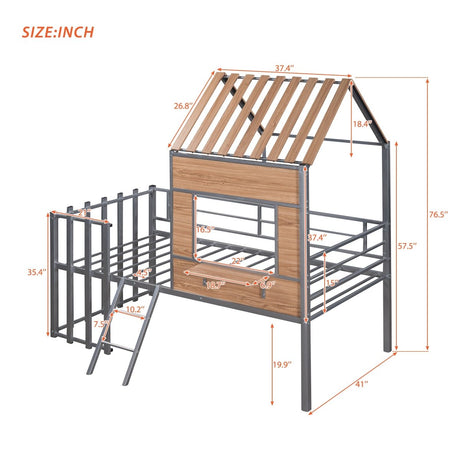 House - Shaped Metal Twin Loft Bunk Bed Frame - Driftwood - Sleep Galleria
