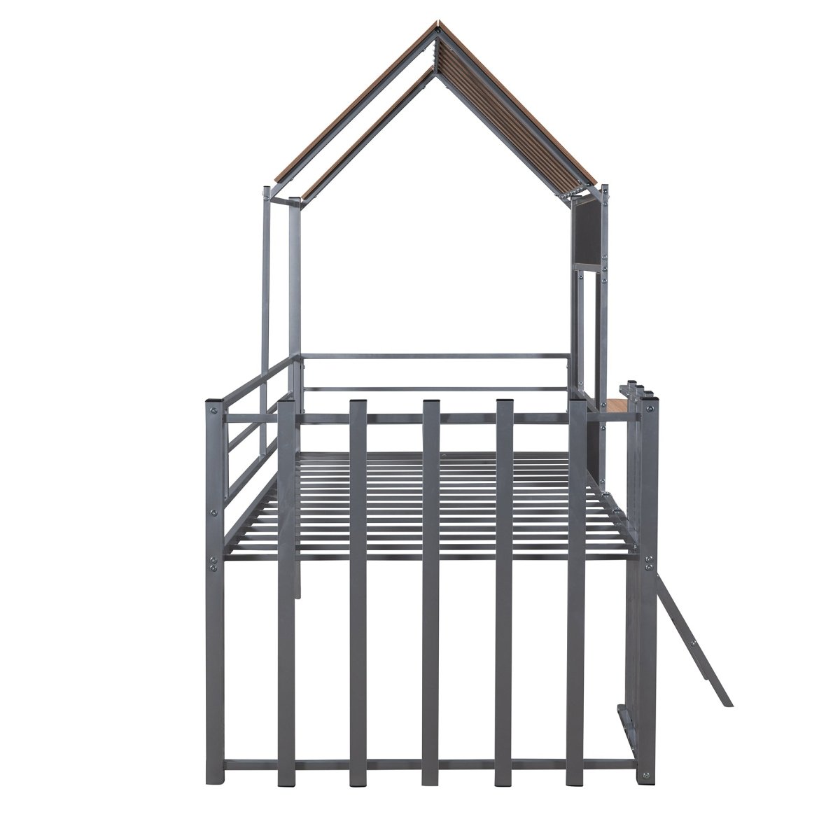 House - Shaped Metal Twin Loft Bunk Bed Frame - Driftwood - Sleep Galleria