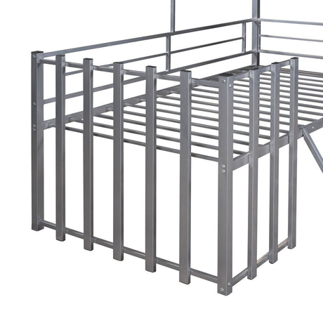 House - Shaped Metal Twin Loft Bunk Bed Frame - Driftwood - Sleep Galleria
