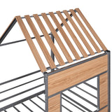 House - Shaped Metal Twin Loft Bunk Bed Frame - Driftwood - Sleep Galleria