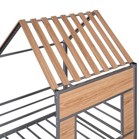 House - Shaped Metal Twin Loft Bunk Bed Frame - Driftwood - Sleep Galleria
