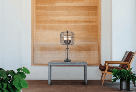 Industrial Black Metal Wire Cage Table Lamp With USB Port - Driftwood - Sleep Galleria