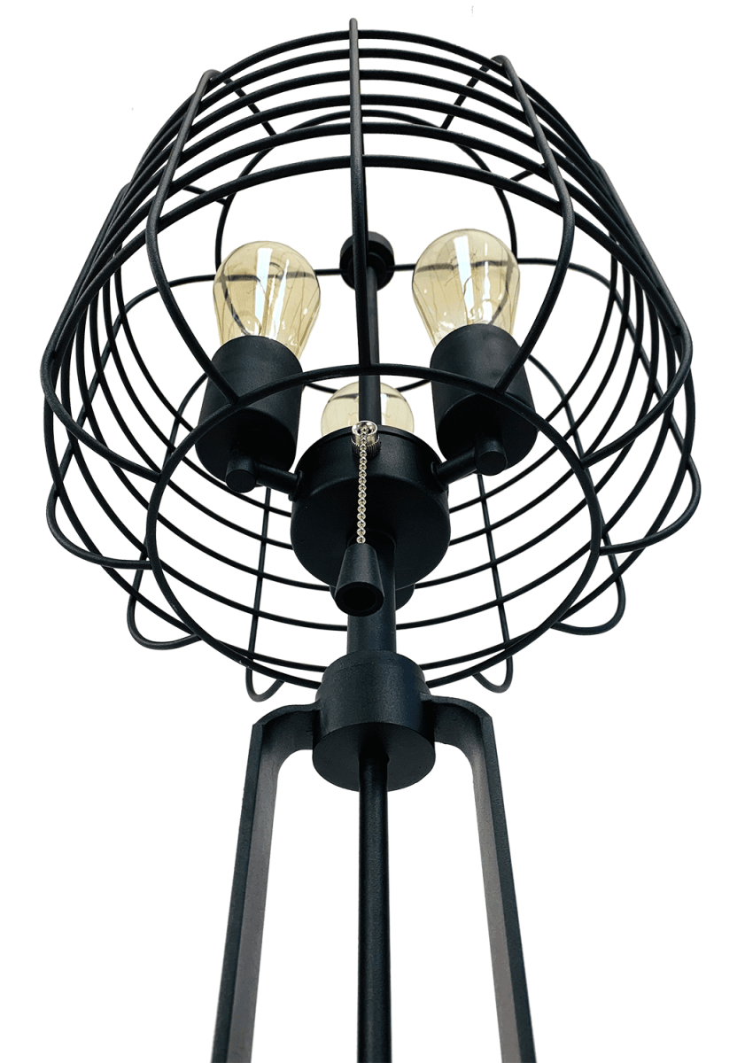 Industrial Black Metal Wire Cage Table Lamp With USB Port - Driftwood - Sleep Galleria