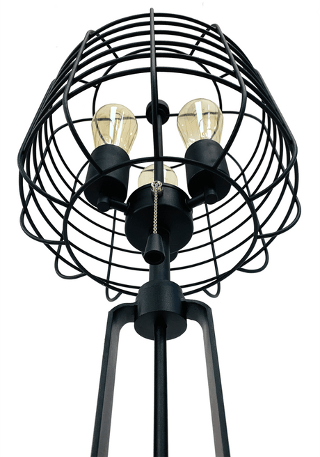 Industrial Black Metal Wire Cage Table Lamp With USB Port - Driftwood - Sleep Galleria