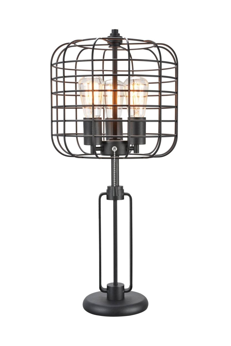 Industrial Black Metal Wire Cage Table Lamp With USB Port - Driftwood - Sleep Galleria