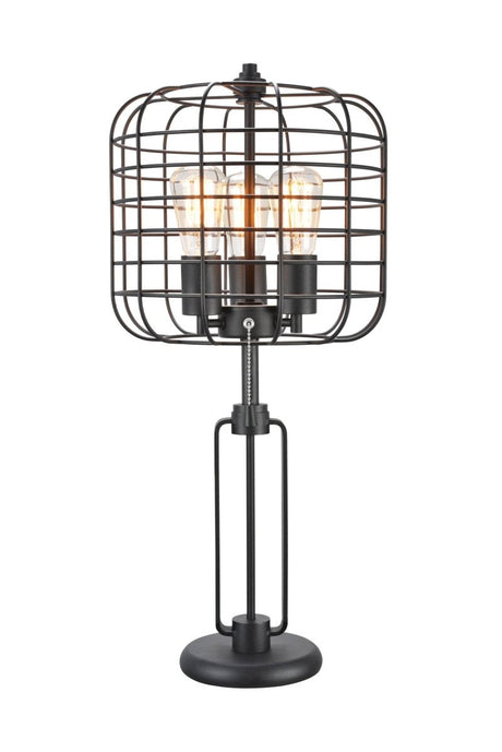 Industrial Black Metal Wire Cage Table Lamp With USB Port - Driftwood - Sleep Galleria