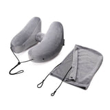 Inflatable Hooded Travel Neck Pillow With Velvet Cover - Sleep Galleria
