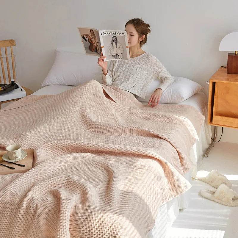 Japanese - Style 100% Cotton Summer Honeycomb Blanket - Driftwood - Sleep Galleria
