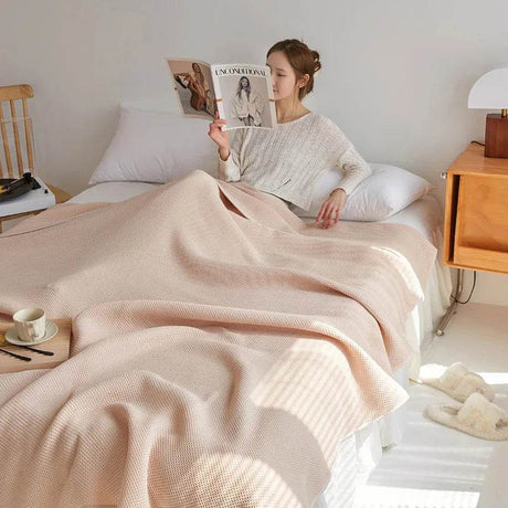 Japanese - Style 100% Cotton Summer Honeycomb Blanket - Driftwood - Sleep Galleria