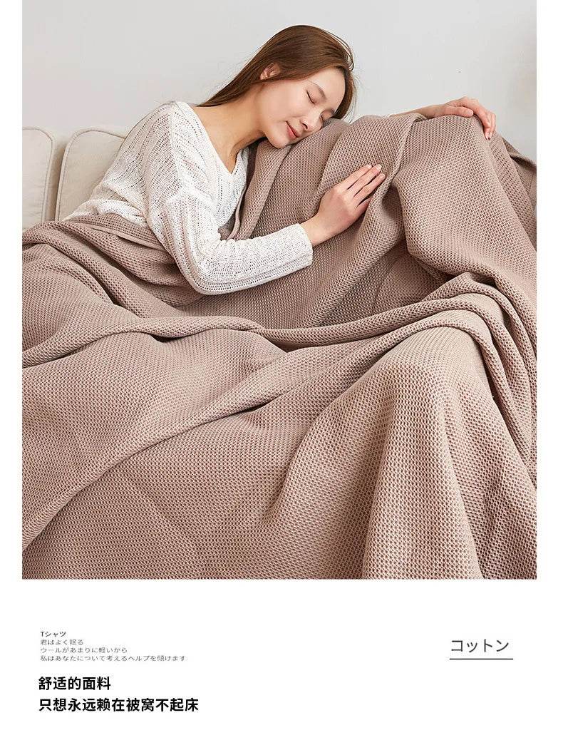 Japanese - Style 100% Cotton Summer Honeycomb Blanket - Driftwood - Sleep Galleria