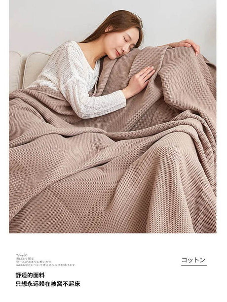 Japanese - Style 100% Cotton Summer Honeycomb Blanket - Driftwood - Sleep Galleria