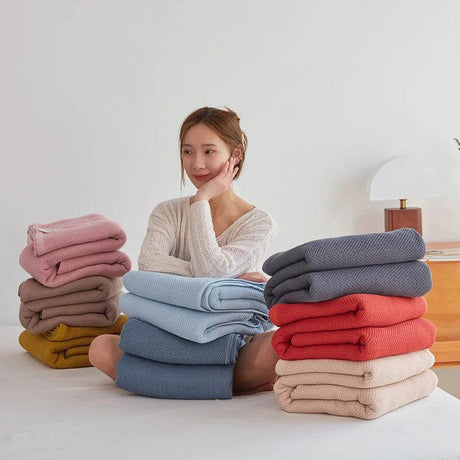 Japanese - Style 100% Cotton Summer Honeycomb Blanket - Driftwood - Sleep Galleria
