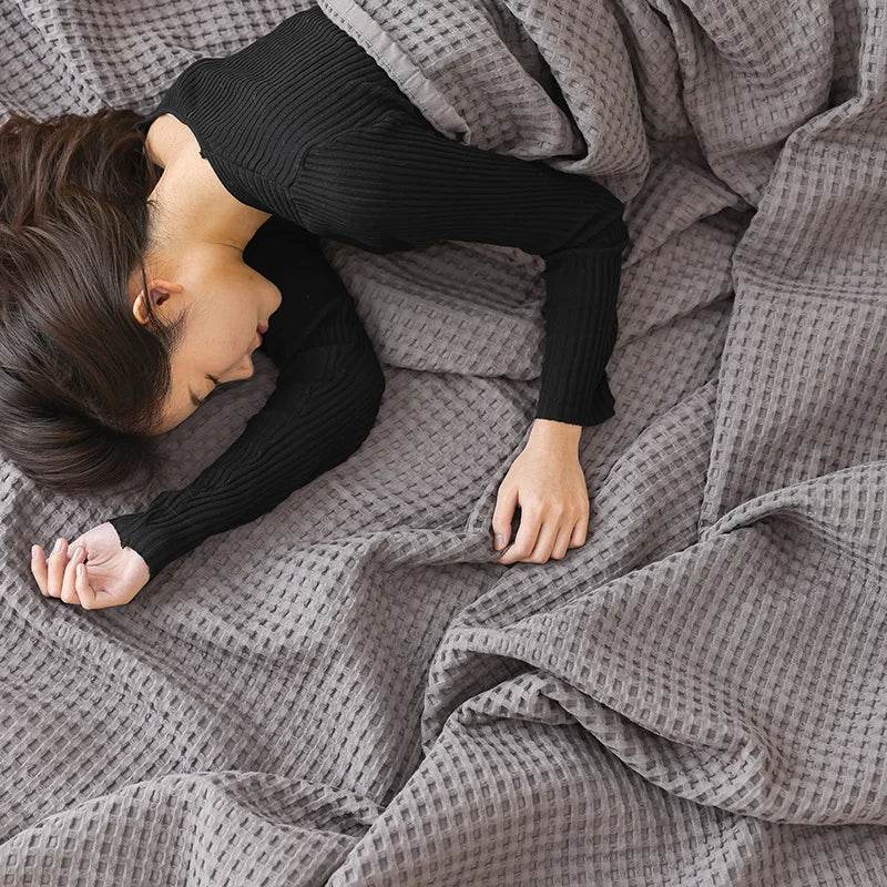Japanese - Style 100% Cotton Summer Honeycomb Blanket - Driftwood - Sleep Galleria