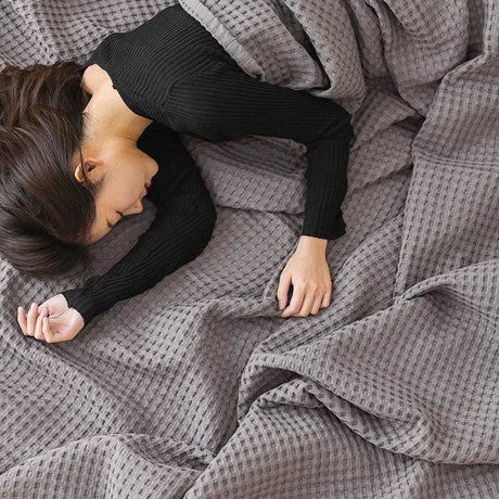Japanese - Style 100% Cotton Summer Honeycomb Blanket - Driftwood - Sleep Galleria