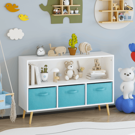 Kids MDF Bookcase With Collapsible Fabric Drawers - Sleep Galleria
