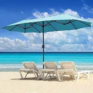 Large Solar LED Patio Umbrella With Crank System - Driftwood - Sleep Galleria