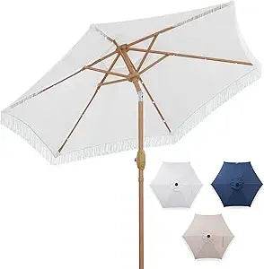 Large Solar LED Patio Umbrella With Crank System - Driftwood - Sleep Galleria