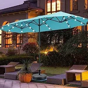 Large Solar LED Patio Umbrella With Crank System - Driftwood - Sleep Galleria