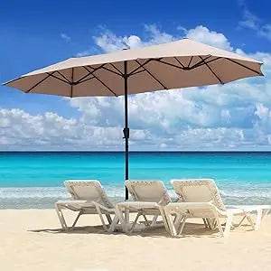 Large Solar LED Patio Umbrella With Crank System - Driftwood - Sleep Galleria