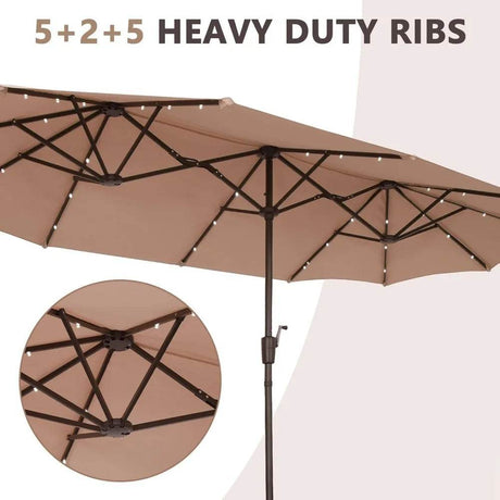 Large Solar LED Patio Umbrella With Crank System - Driftwood - Sleep Galleria