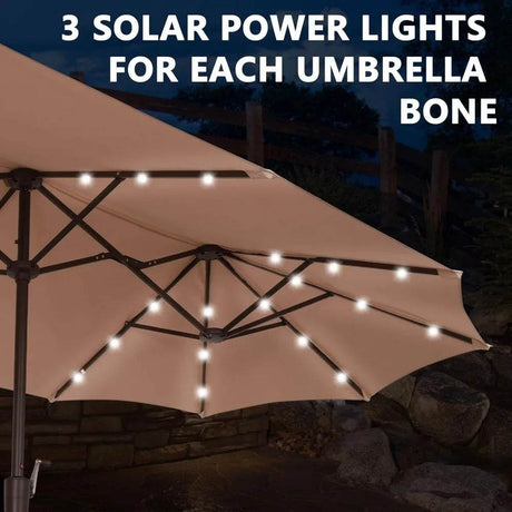 Large Solar LED Patio Umbrella With Crank System - Driftwood - Sleep Galleria