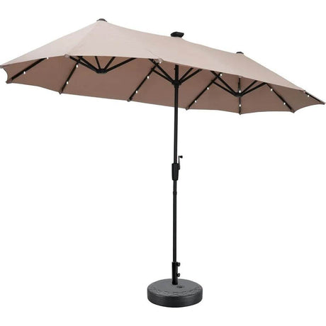 Large Solar LED Patio Umbrella With Crank System - Driftwood - Sleep Galleria