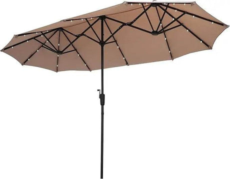 Large Solar LED Patio Umbrella With Crank System - Driftwood - Sleep Galleria
