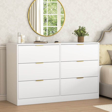 Modern 6-Drawer White Particle Board Dresser - Sleep Galleria