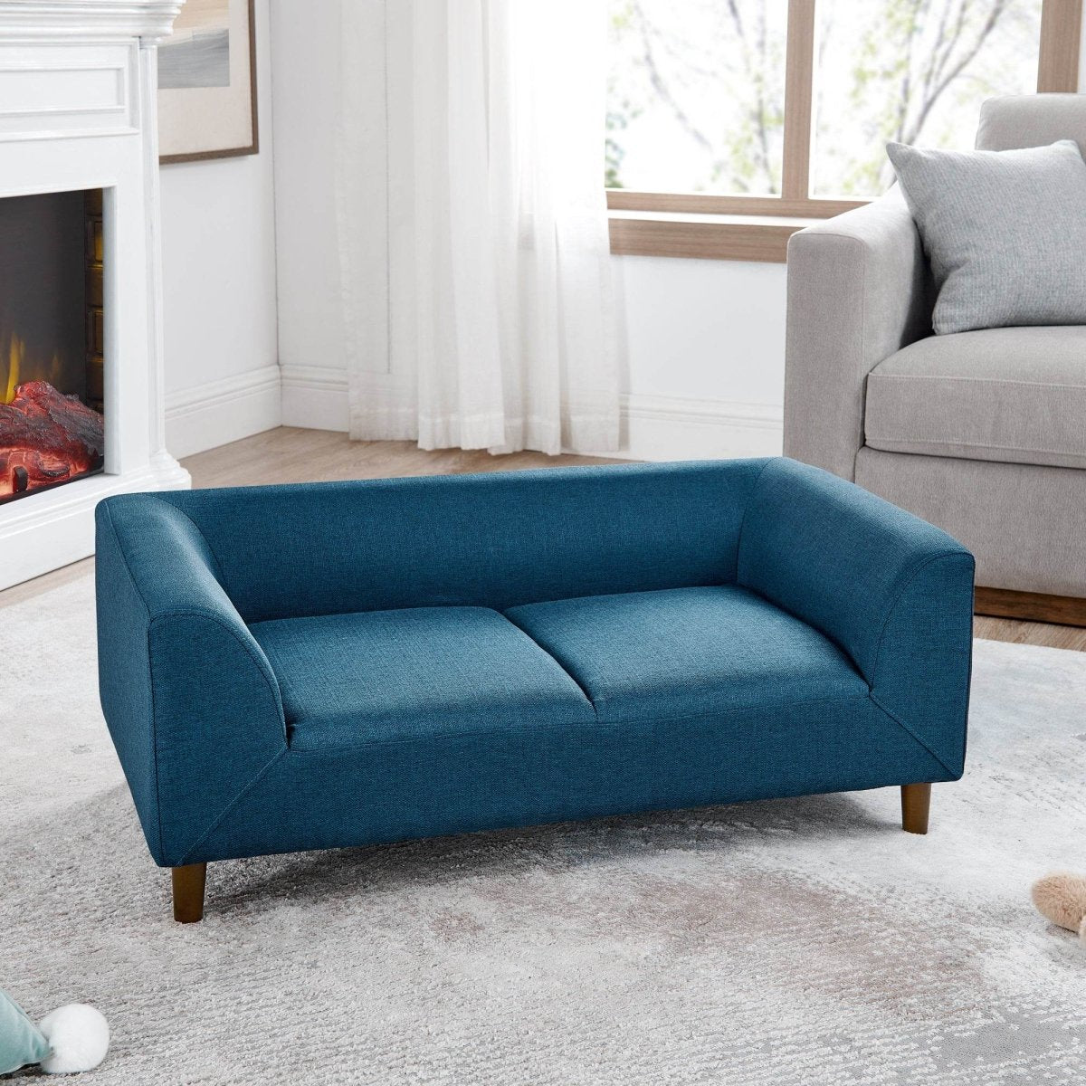 Modern Blue Linen Pet Sofa With Armrest And Backrest - Sleep Galleria