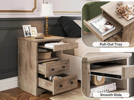 Modern Glass Nightstand With Hidden Tray Storage - Sleep Galleria