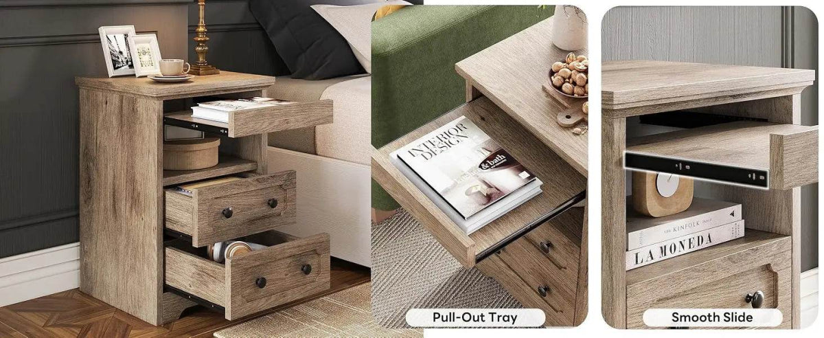 Modern Glass Nightstand With Hidden Tray Storage - Sleep Galleria