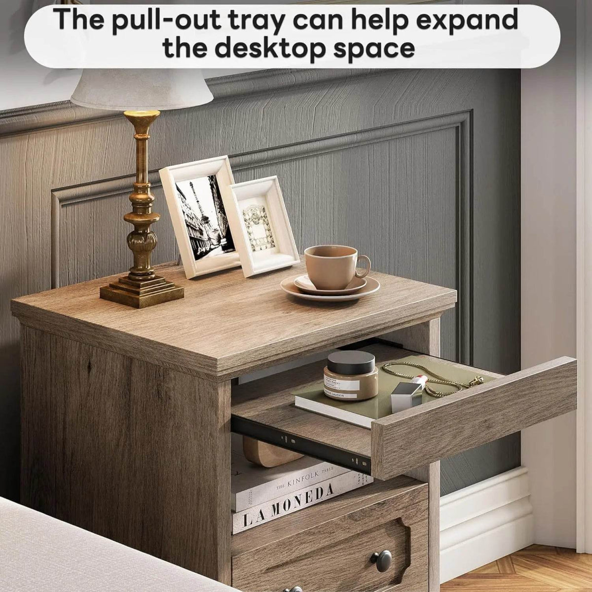 Modern Glass Nightstand With Hidden Tray Storage - Sleep Galleria