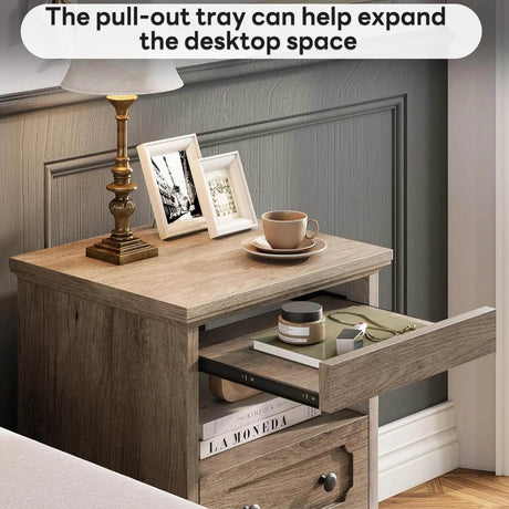 Modern Glass Nightstand With Hidden Tray Storage - Sleep Galleria