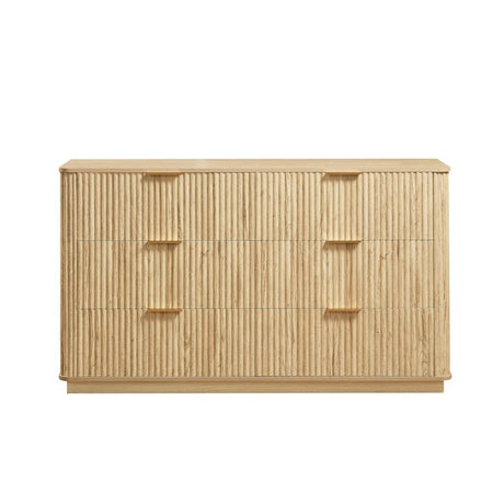 Modern Oak 6-Drawer Dresser With Wave-Textured Panels - Sleep Galleria
