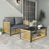Modern Outdoor PE Rattan 2 - Seater Sofa Set With Table - Driftwood - Sleep Galleria
