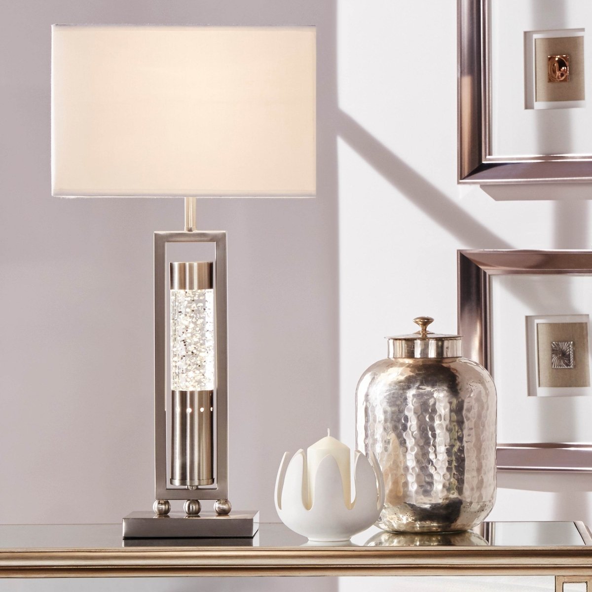 Modern Satin Nickel Finish Decorative Table Lamp - Driftwood - Sleep Galleria