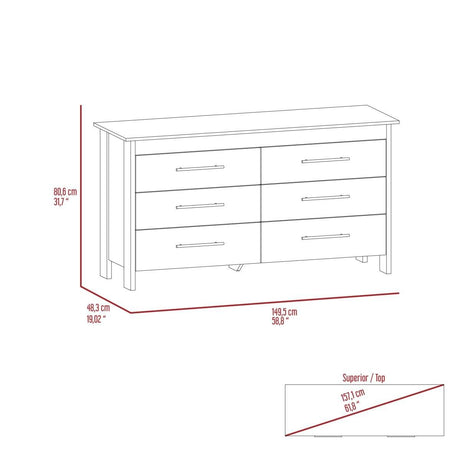 Modern Six Drawer White Particle Board Dresser - Sleep Galleria
