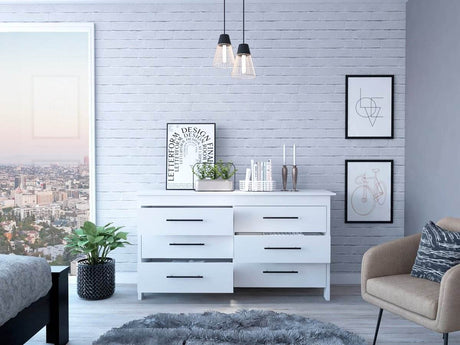 Modern Six Drawer White Particle Board Dresser - Sleep Galleria