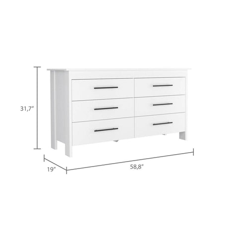 Modern Six Drawer White Particle Board Dresser - Sleep Galleria