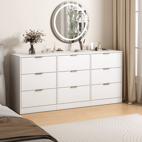 Modern White 9-Drawer Particle Board Dresser - Sleep Galleria