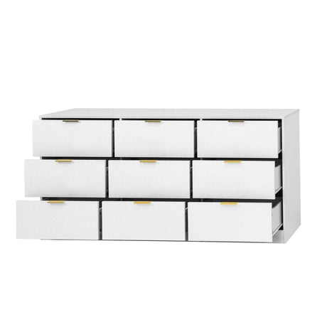 Modern White 9-Drawer Particle Board Dresser - Sleep Galleria