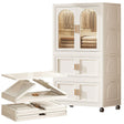 Multi - Functional Folding Plastic Wardrobe Storage Cabinet With Wheels - Driftwood - Sleep Galleria