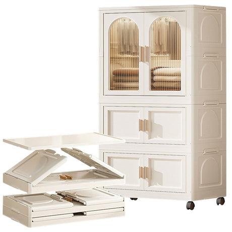 Multi - Functional Folding Plastic Wardrobe Storage Cabinet With Wheels - Driftwood - Sleep Galleria