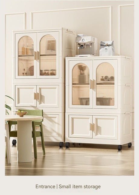 Multi - Functional Folding Plastic Wardrobe Storage Cabinet With Wheels - Driftwood - Sleep Galleria