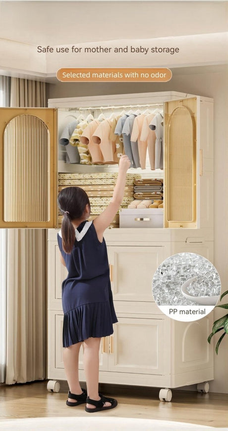 Multi - Functional Folding Plastic Wardrobe Storage Cabinet With Wheels - Driftwood - Sleep Galleria