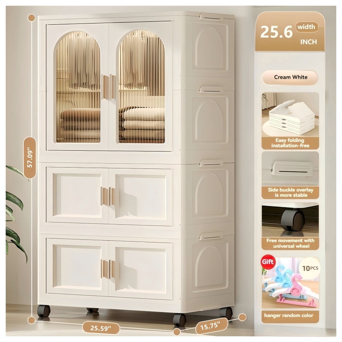 Multi - Functional Folding Plastic Wardrobe Storage Cabinet With Wheels - Driftwood - Sleep Galleria