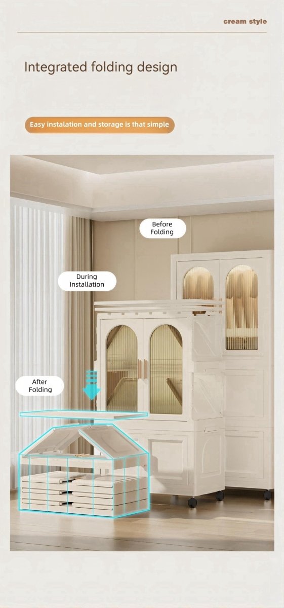 Multi - Functional Folding Plastic Wardrobe Storage Cabinet With Wheels - Driftwood - Sleep Galleria