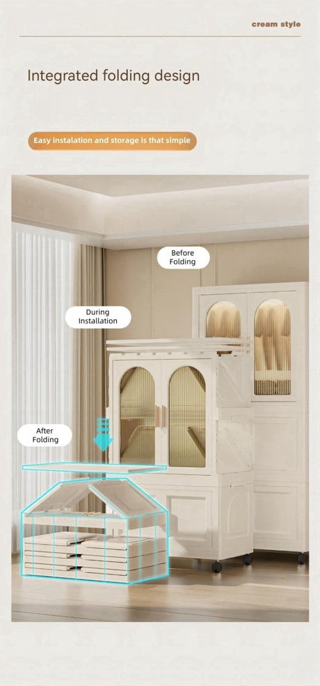 Multi - Functional Folding Plastic Wardrobe Storage Cabinet With Wheels - Driftwood - Sleep Galleria
