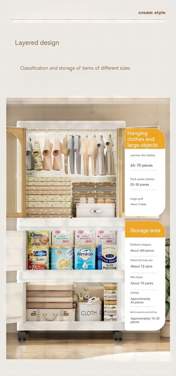 Multi - Functional Folding Plastic Wardrobe Storage Cabinet With Wheels - Driftwood - Sleep Galleria