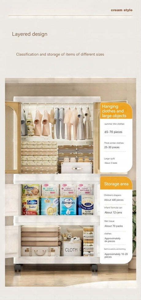 Multi - Functional Folding Plastic Wardrobe Storage Cabinet With Wheels - Driftwood - Sleep Galleria